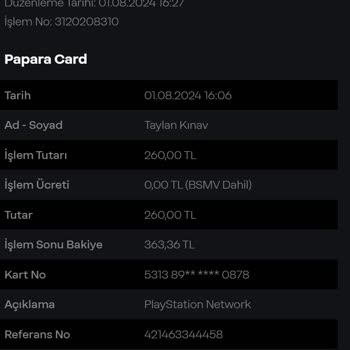 PlayStation Benden Onaysız Paramı Çekti