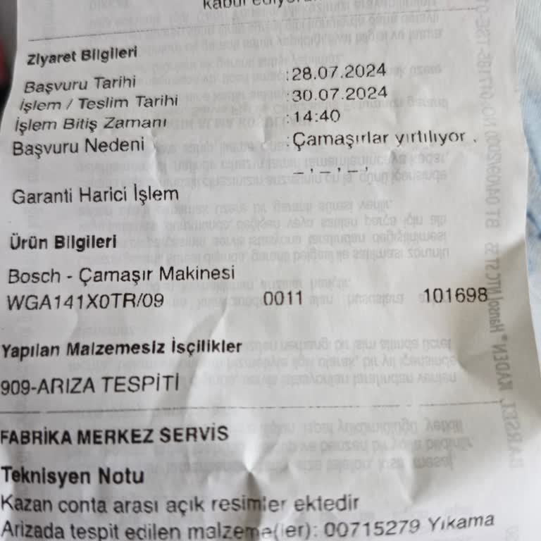 Bosch Termoteknoloji Bosch Üretim Hatası Çamaşır Makinesinin Sorumluluğunu Almıyor