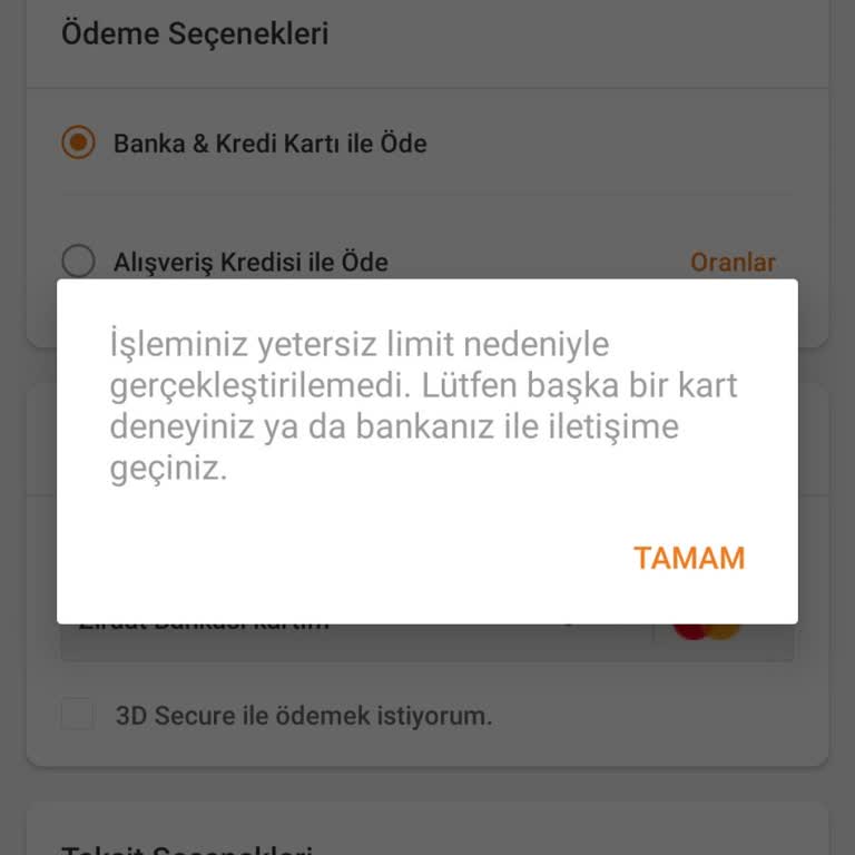 Trendyol Ödeme Sorunu-şüpheli İşlem Hatası-yetersiz Limit Hatası