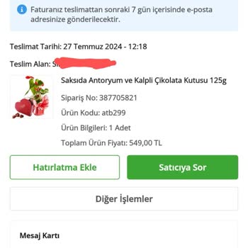 Çiçek Sepeti Eksik Ürün Gönderilmesi
