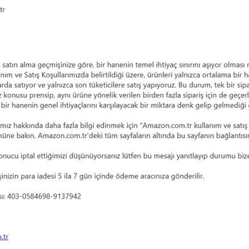 Amazon Sipariş İptal Ediyor