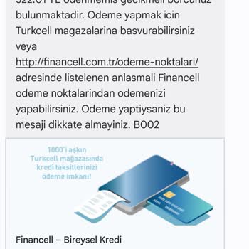 Turkcell Financell Cihaz Kredi Mesajı