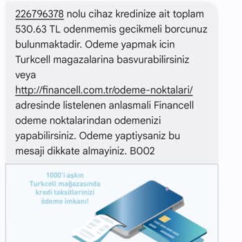 Turkcell Financell Cihaz Kredi Mesajı