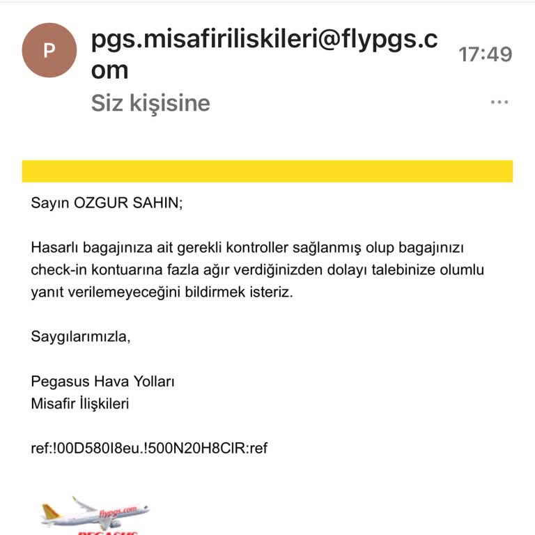Pegasus Şirketi Hasarlı Valiz