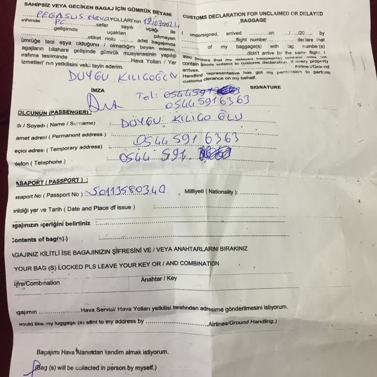 Pegasus Bagajım Kayboldu Bulunamıyor