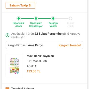 Trendyol Alakent Kitap Kırtasiye Aras Kargo Ürünüm Aylardır Kargoda.