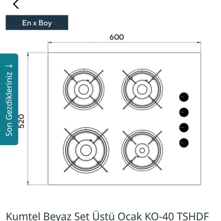 Kumtel Set Üstü Ocak Beyaz Cam Ko 40tshdf