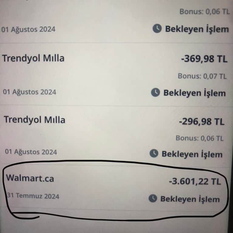 Walmart.co İşletmesi Tarafından Kredi Kartımızdan İşlem Yapıldı