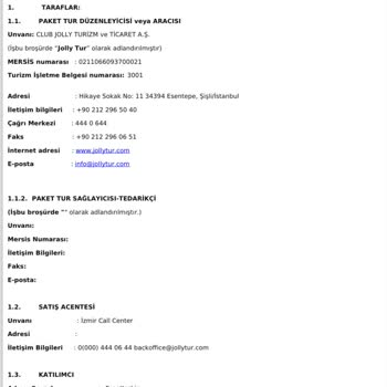 Jolly Tur Para İadesi Talebi