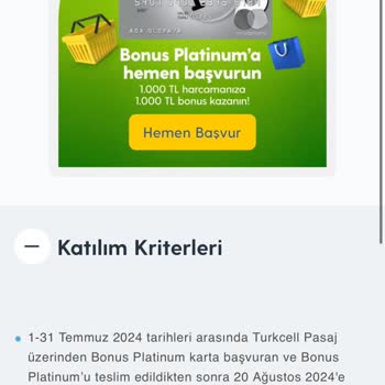 Turkcell Pasaj Bonus Platinum 1000 TL Harcamaya 1000 TL Bonus Kampanyası Sorunu