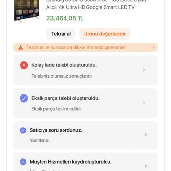 Hepsiburada Grundig Marka Televizyon İade Talebim
