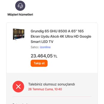 Hepsiburada Grundig Marka Televizyon İade Talebim