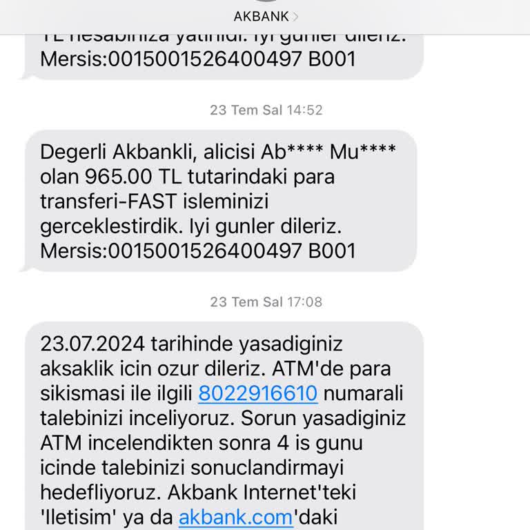 Akbank ATM'ye Sıkışan Paranın İadesi Hakkında