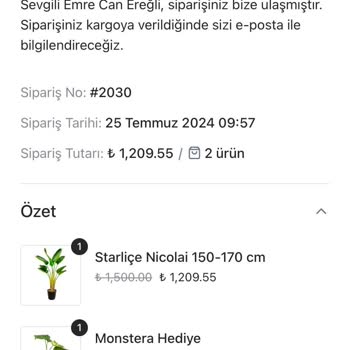 Es Plante Siparişimin Kargoya Verilmemesi Ve Yanıltıcı Bilgilendirme