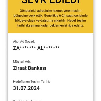 AGT Kurye (aynigunteslim.com) Ziraat Bankası Kart Teslimatında Yaşanan Gecikme