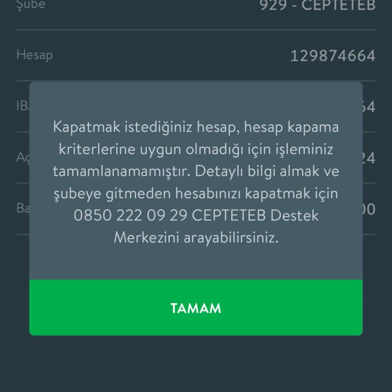 CepteTeb Hesap Kapatamama
