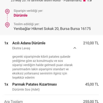 Dürümle Eksik Malzemeler Ve İlgisiz Hizmet