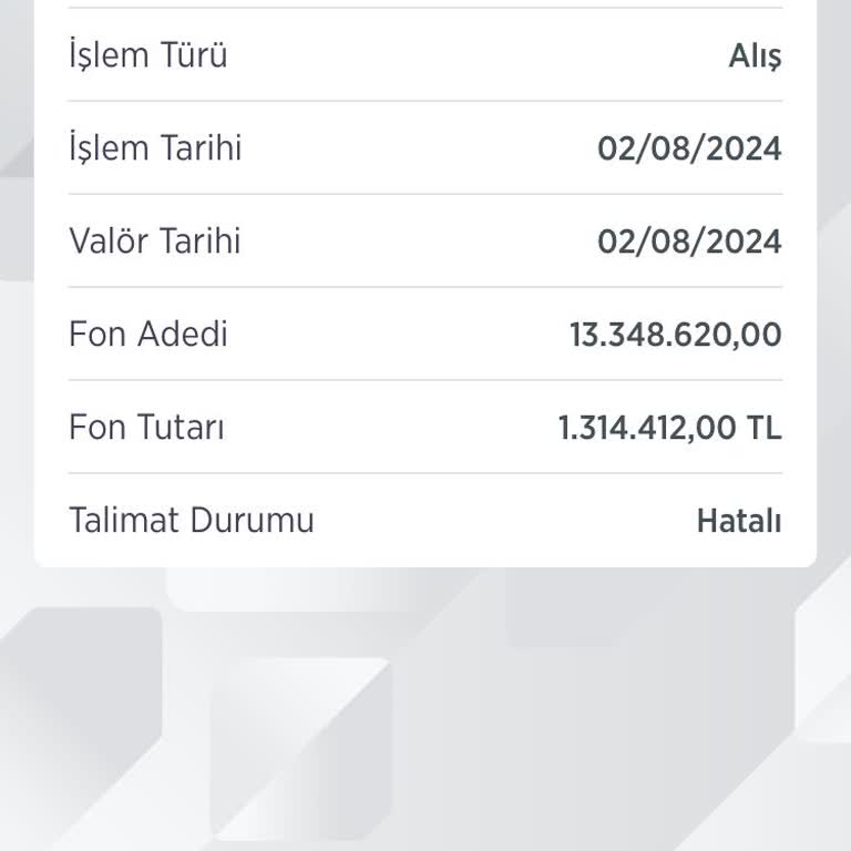 Ziraat Yatırım Fon Alış İşlem Durumu Hatalı!