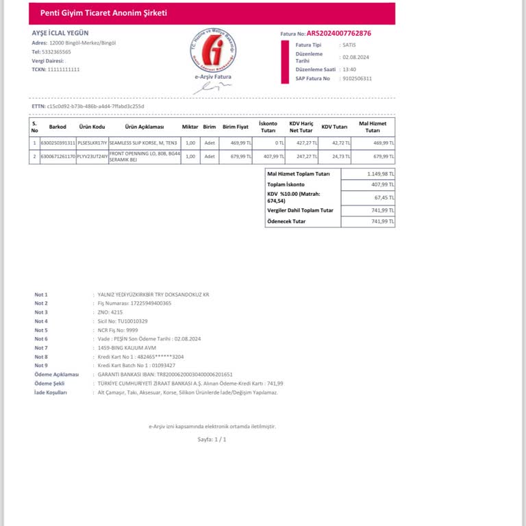 Penti Sahte Fatura Kesimi