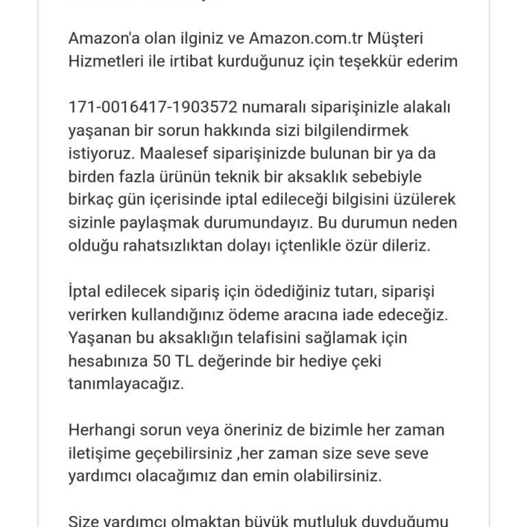 Amazon Sipariş İptali Ve Yetersiz Telafi