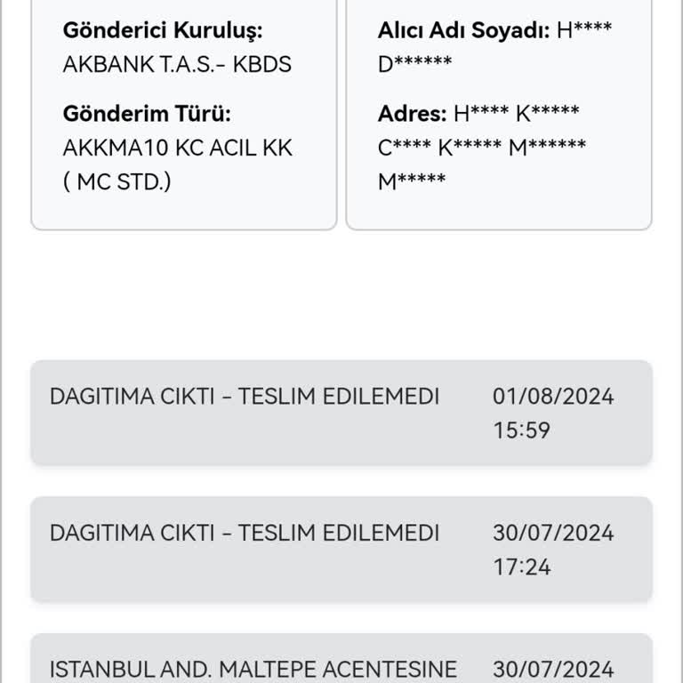 Akbank Kredi Kartı Kuryenet Teslimatı Hk.
