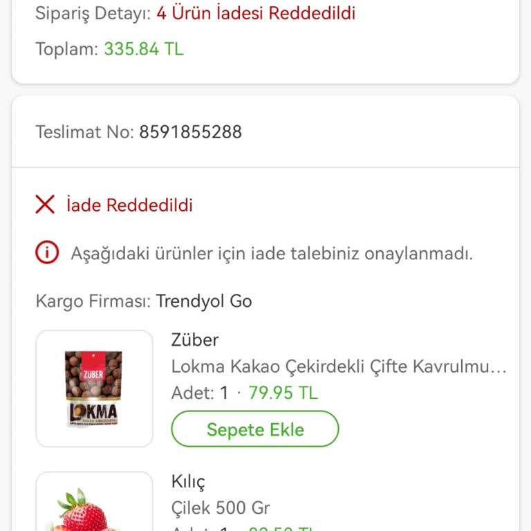 Trendyol Hızlı Market Teslim Edilmeyen Ürünün İadesinin Yapılmaması