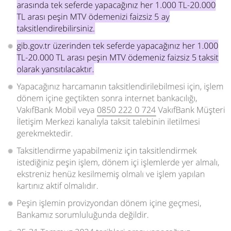 VakıfBank MTV Harcamasına Taksit Yapmadı