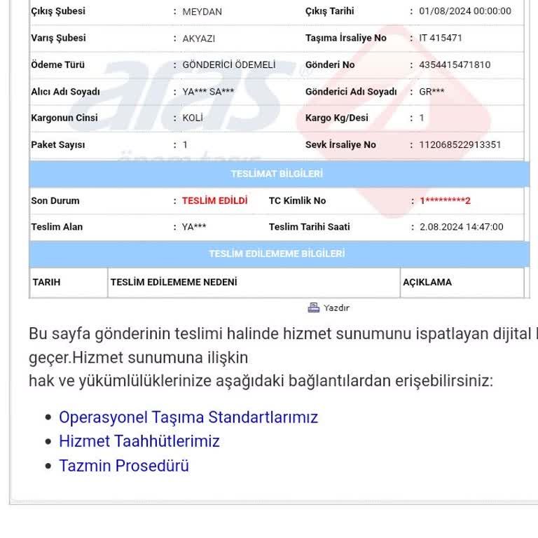 Aras Kargo Kayıp Olan Kargom