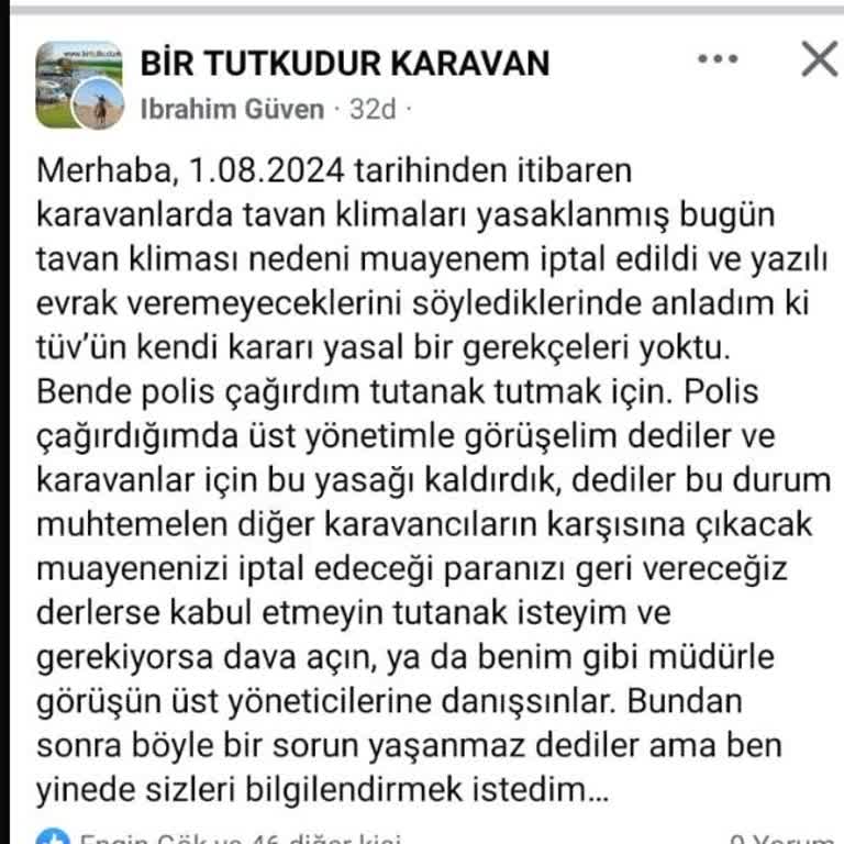 Tüvtürk Karavan Muayenesinde Yaşanan Olumsuzluklar Hakkında