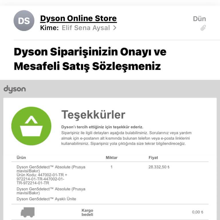Dyson Güvenlik Önlemi Deyip Sipariş Oluşturmuyor