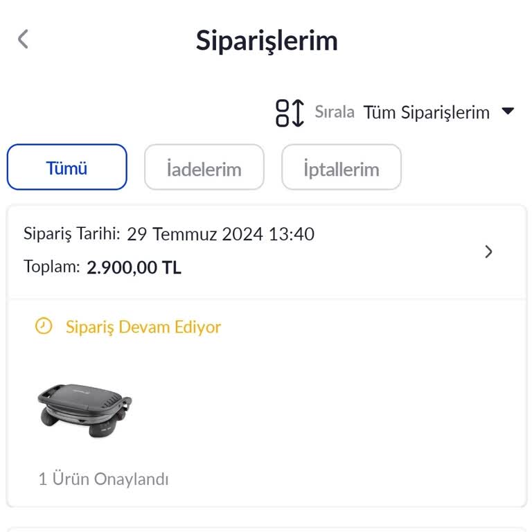 Pazarama Uygulama Da Verilen Sipariş