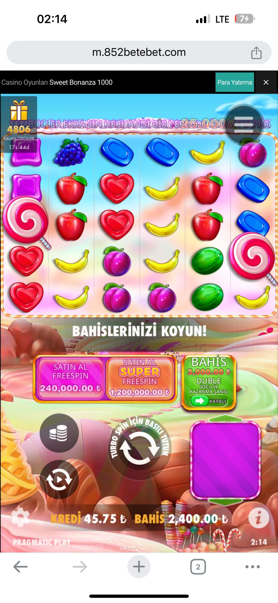 Sweet Bonanza Spielinterface