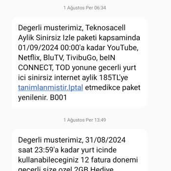 TeknosaCell Türk Telekom Sınırsız İzle Paketi Hatası