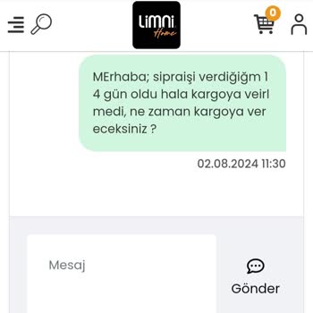 Limni Home Sipariş Edilen Ürünün Kargolanmaması