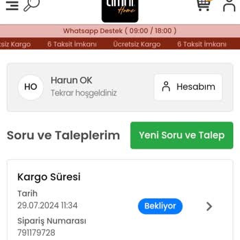 Limni Home Sipariş Edilen Ürünün Kargolanmaması
