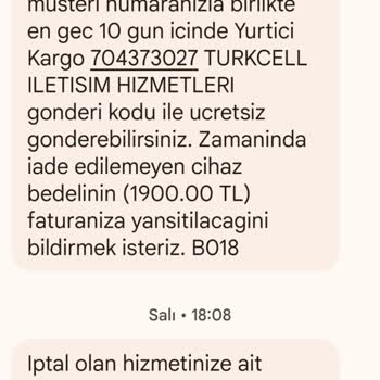 Turkcell Superbox Cihaz İade Süresi İçerisinde Fatura Bedeli