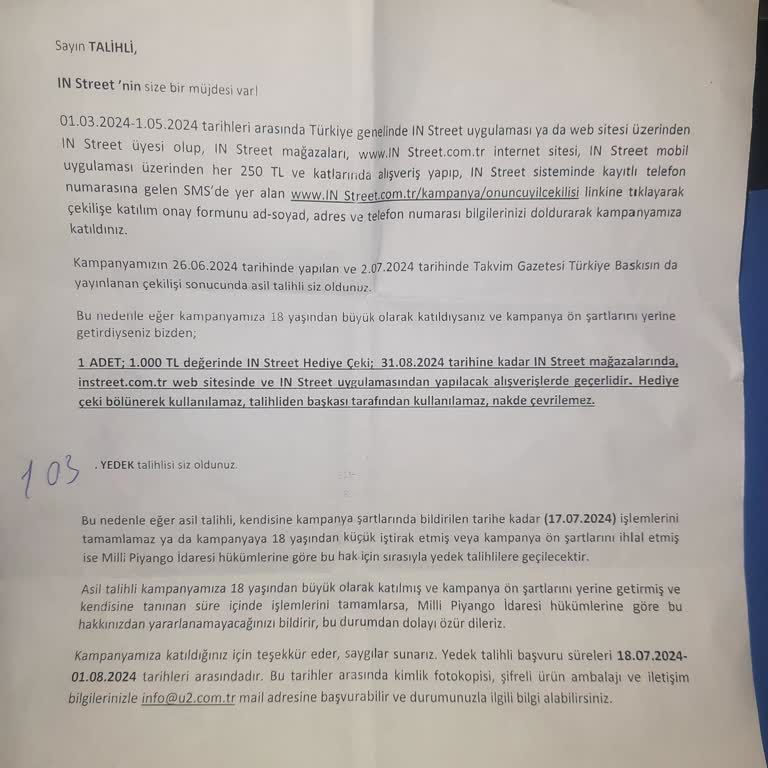 In Street Hediye Çeki Fiyaskosu