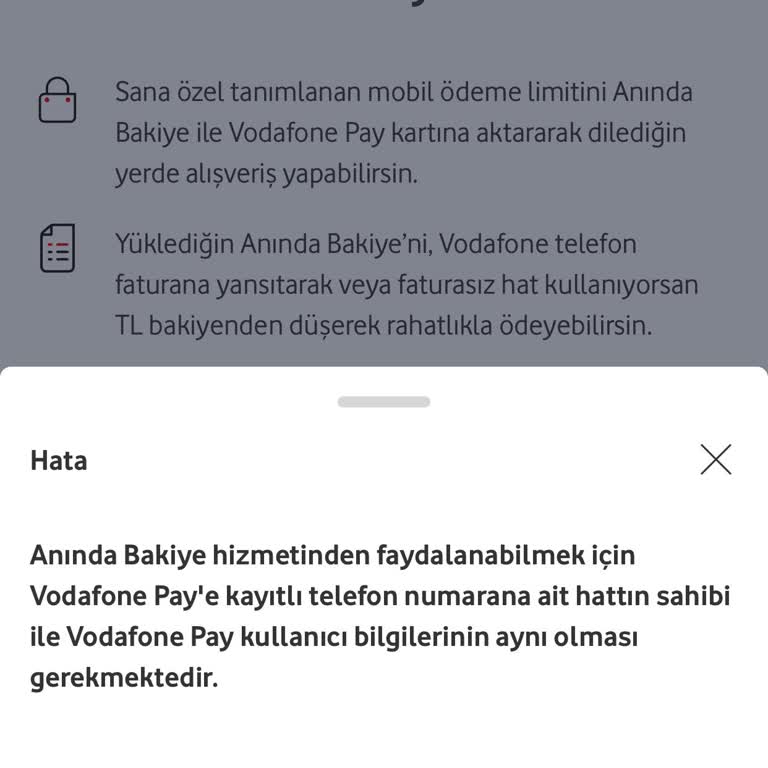 Vodafone Pay Anında Bakiye Sorunu