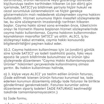 Hazel Butik İptal İade Yapılamaması