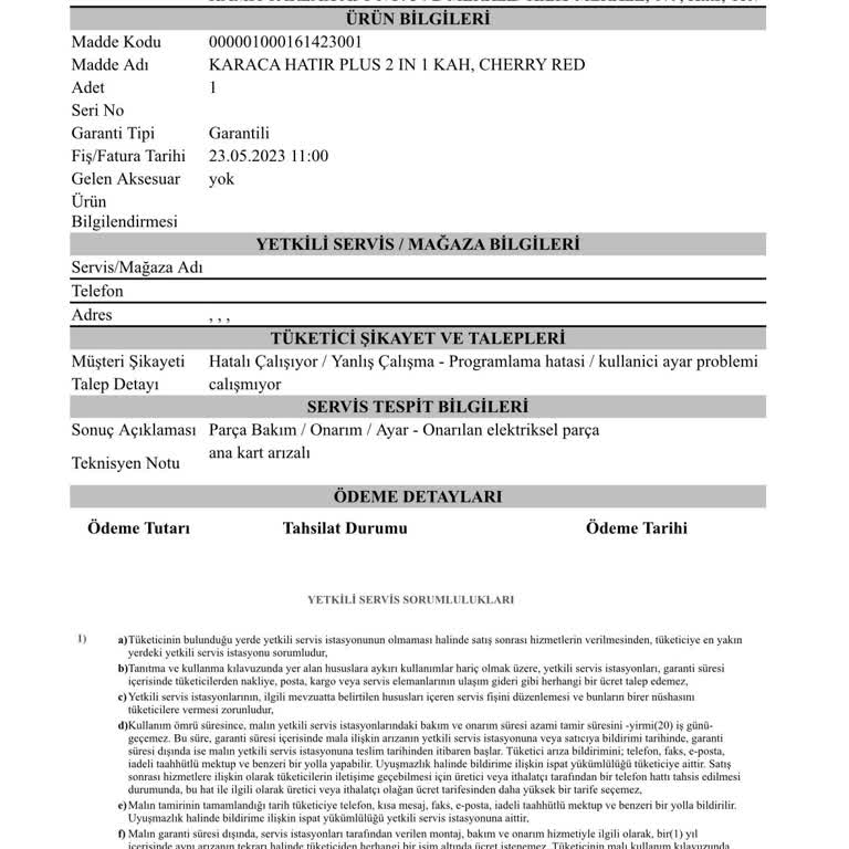 Karaca Züccaciye Karaca Teknik Servisinin İlgisizliği