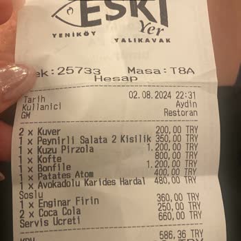 Eskiyer Restaurant (Yeniköy) Eskiyer Restaurant Fahiş Fiyatlar