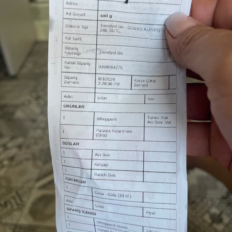 Burger King Çamçeşme Şubesi Ve Trendyol Yemek