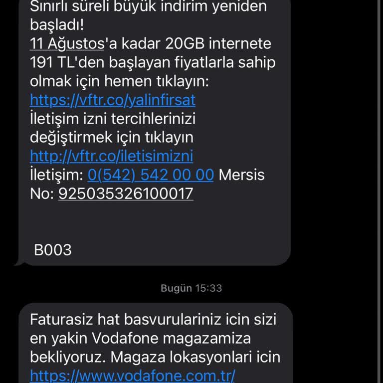 Vodafone'dan İzinsiz Gelen SMS'ler Rahatsız Ediyor