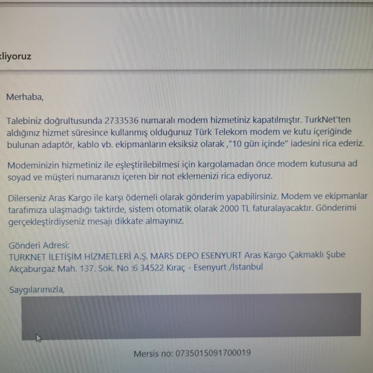 Aras Kargo Kolilediğim Modemi TurkNet'e Teslim Etmedi