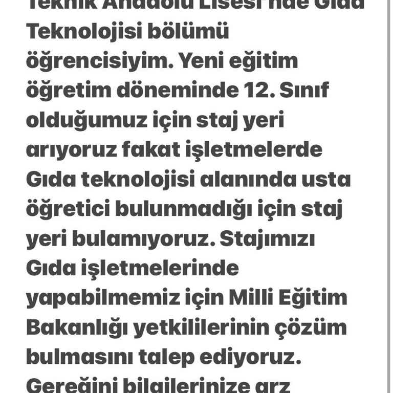 Milli Eğitim Bakanlığı (MEB) Okul Staj Yeri Şikayeti