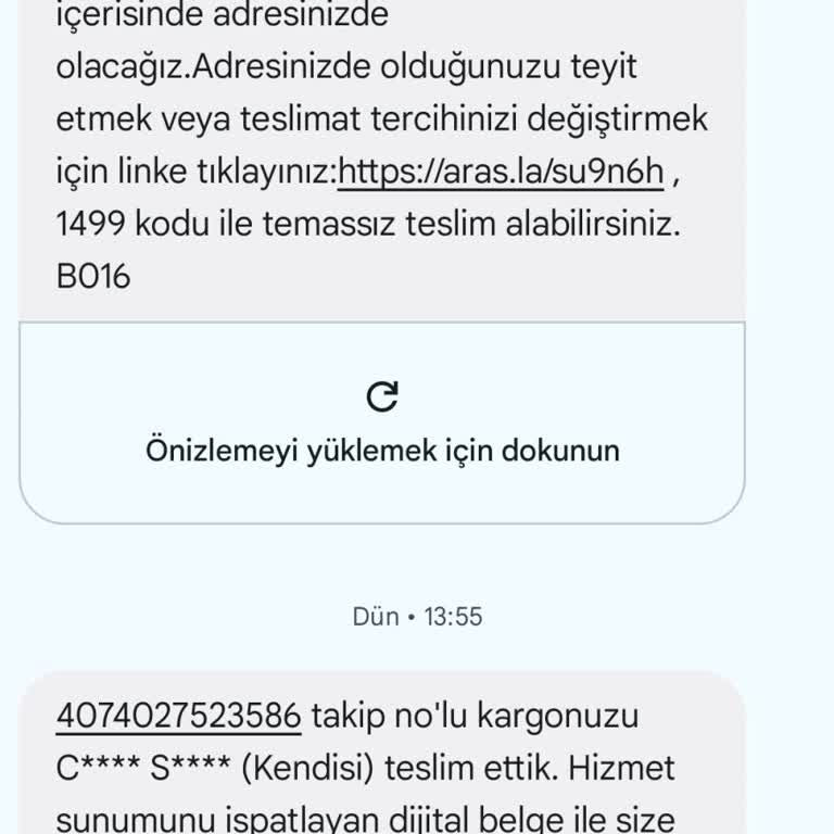 Aras Kargo Kargo Teslim Olmadan Teslim Edilmiştir SMS Bilgisi Geliyor.