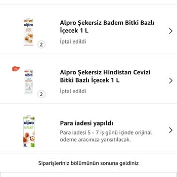 Alpro Süt Eksik İade Parası