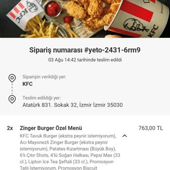 KFC Eksik Burger Ve Soğan Halkası