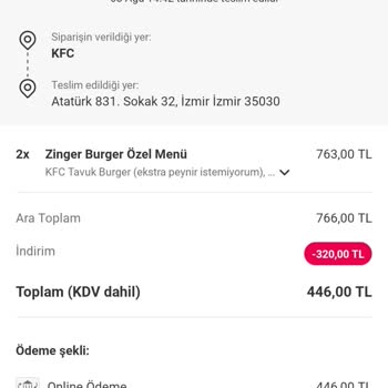 KFC Eksik Burger Ve Soğan Halkası