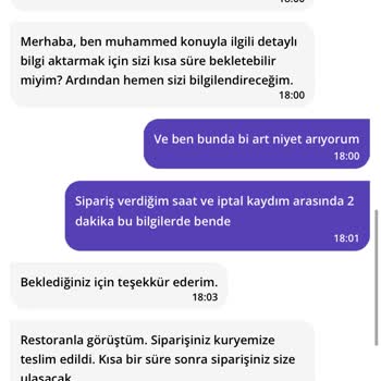 GetirYemek Sipariş İptal Edilmedi